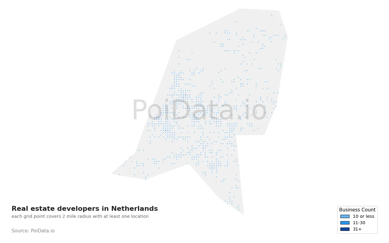 Real estate developer density map for Netherlands
