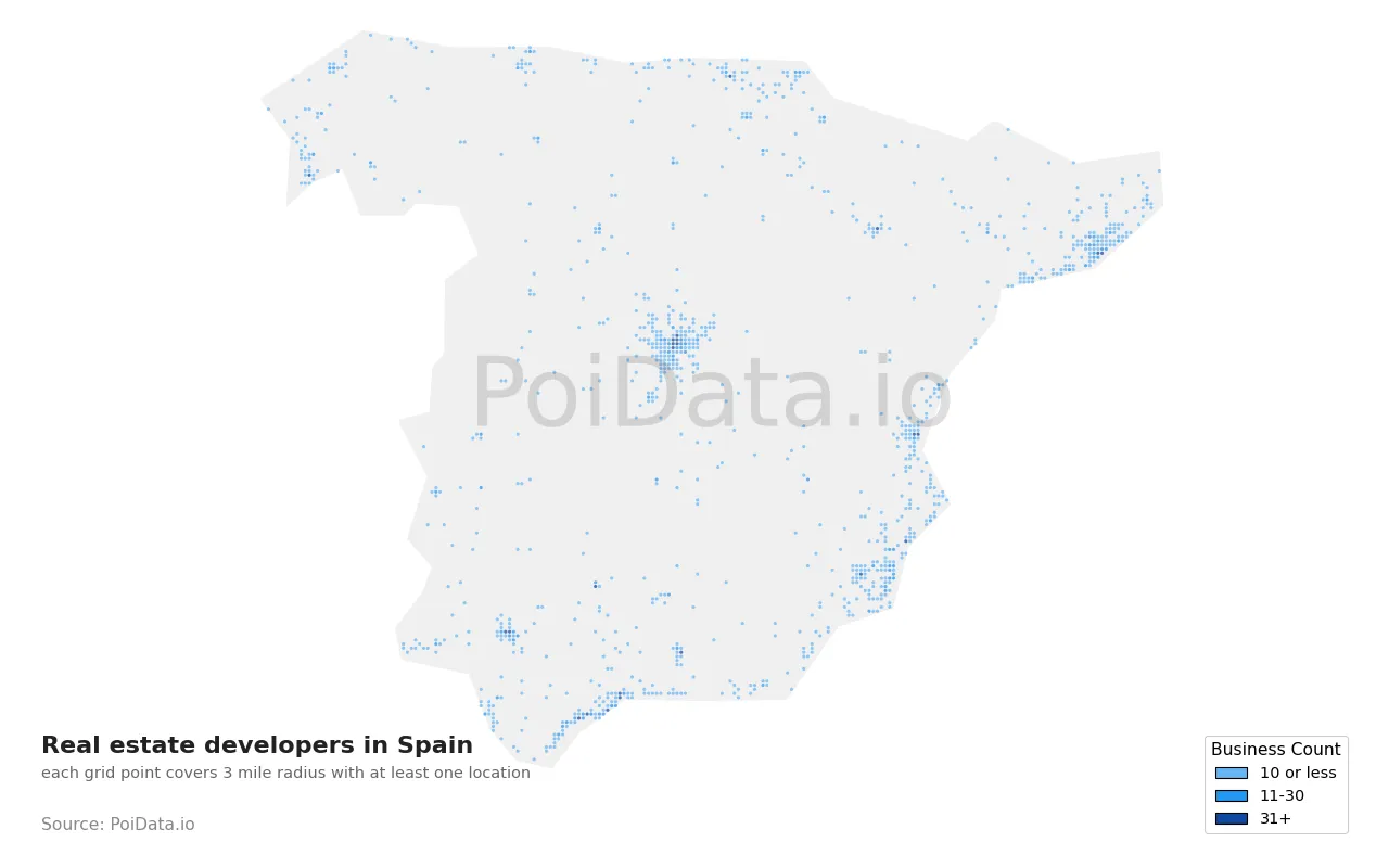 Real estate developer density map for Spain