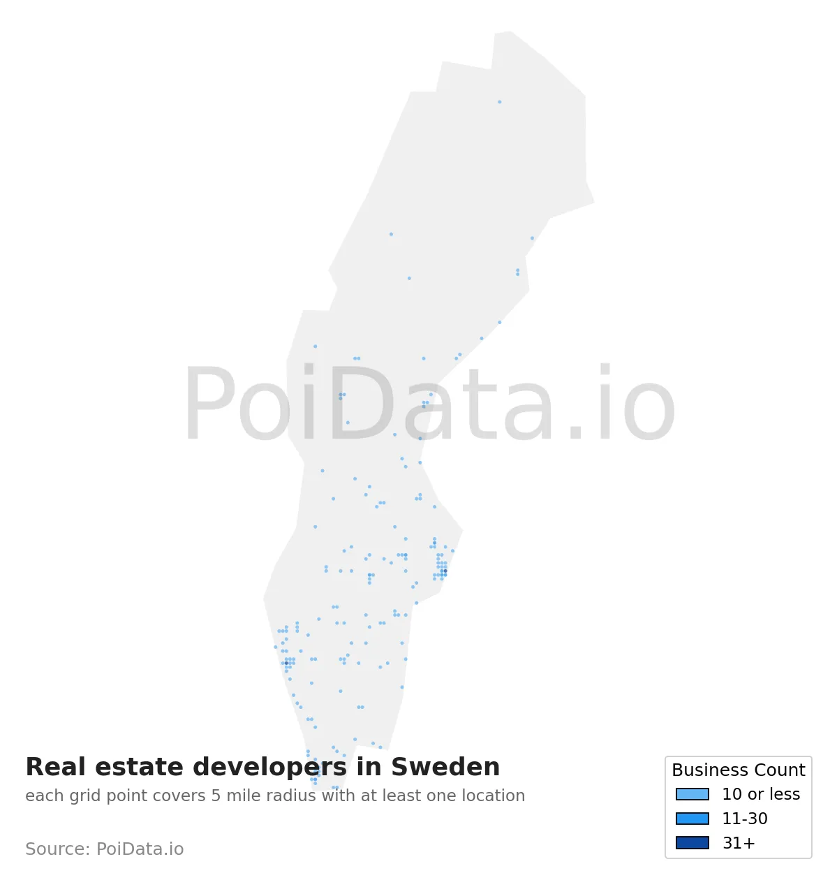Real estate developer density map for Sweden