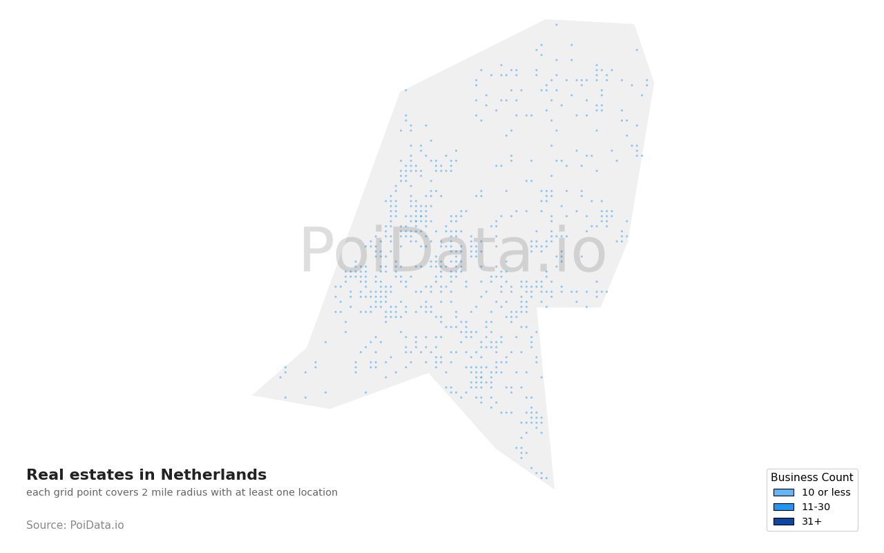 Real estate density map for Netherlands