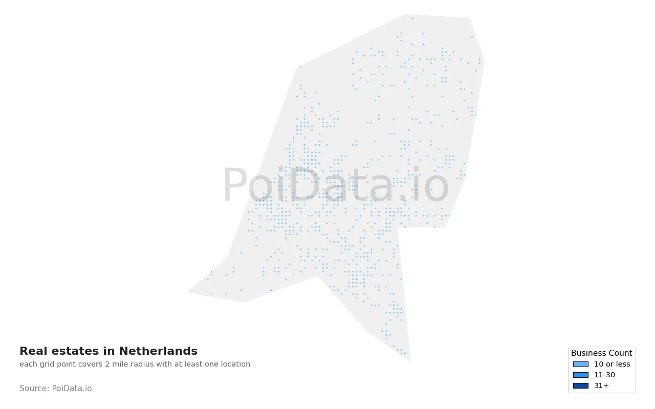 Real estate density map for Netherlands
