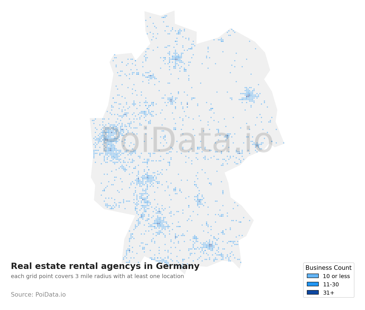 Real estate rental agency density map for Germany