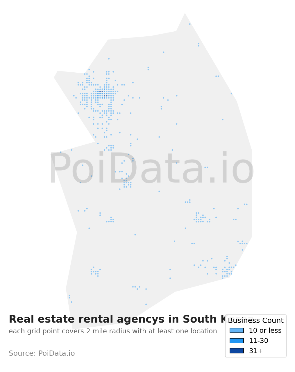 Real estate rental agency density map for South Korea