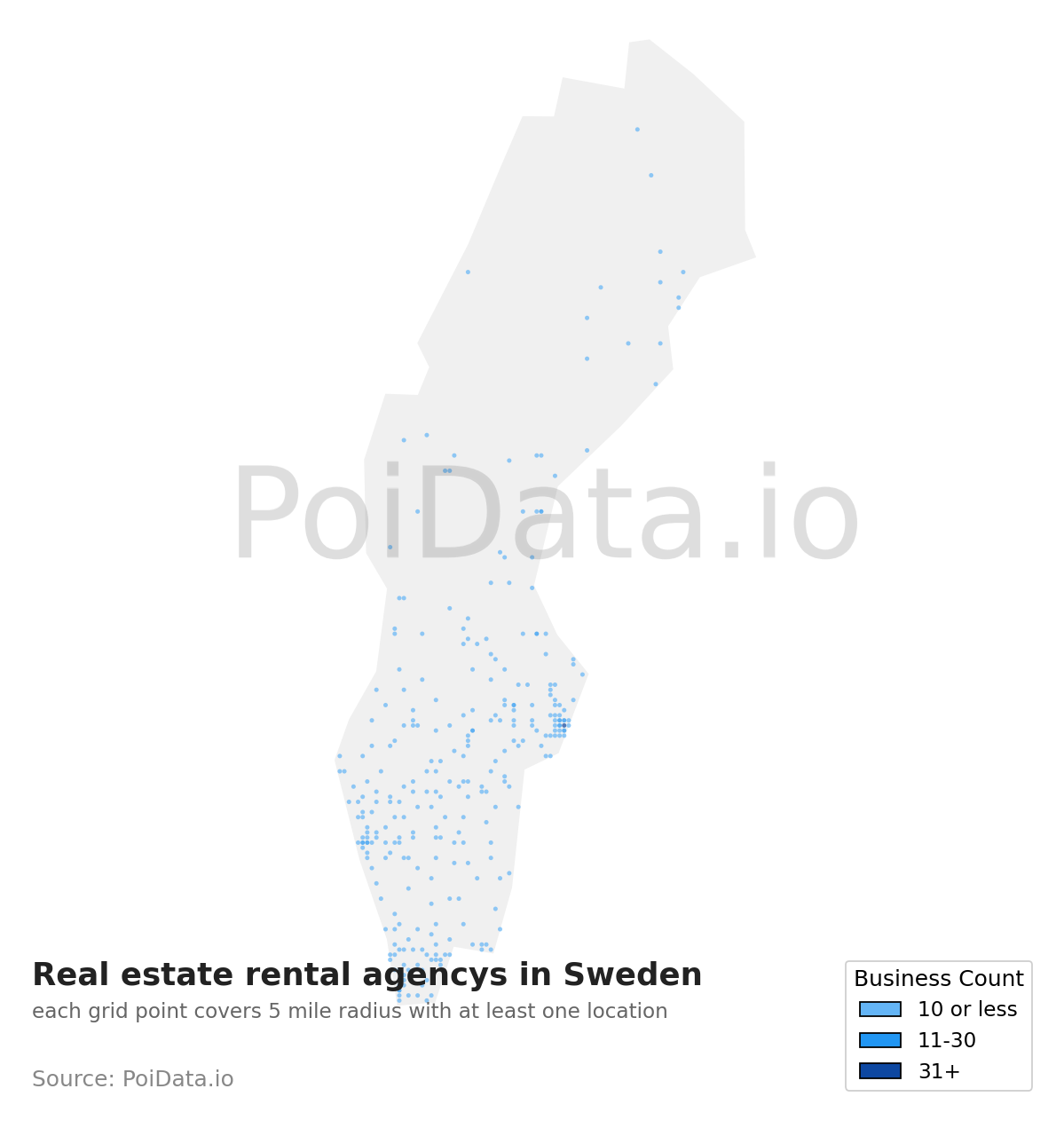 Real estate rental agency density map for Sweden