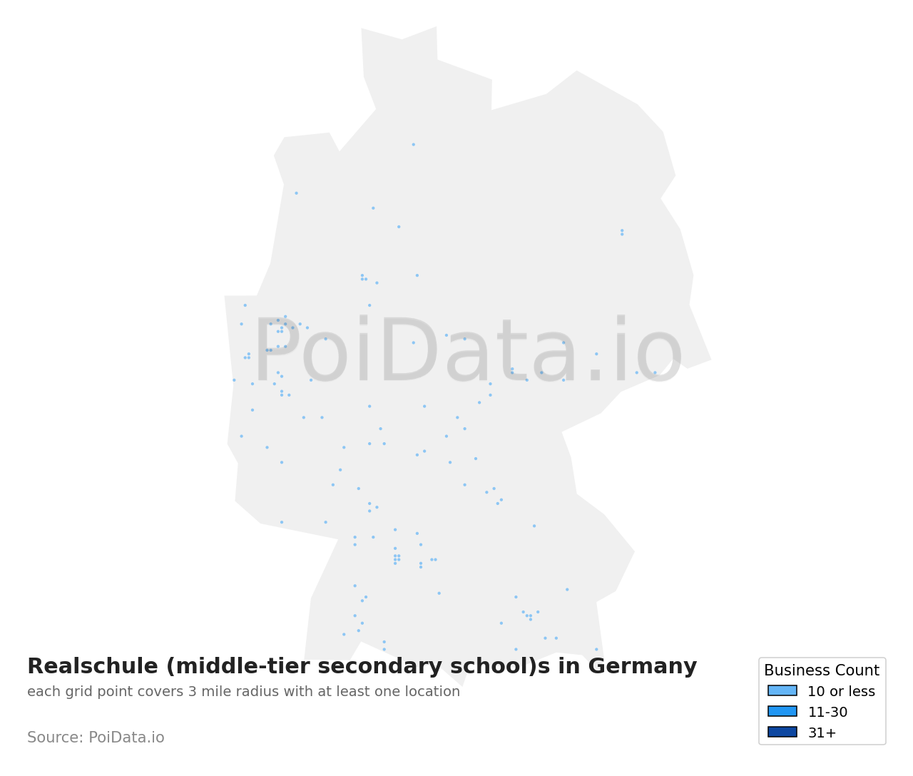 Realschule (middle-tier secondary school) density map for Germany