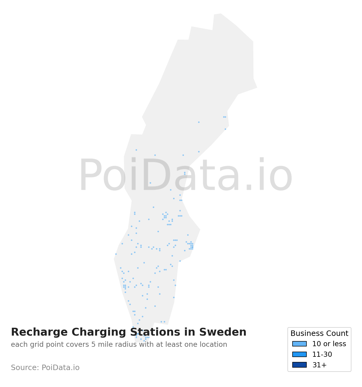 Recharge Charging Station density map for Sweden