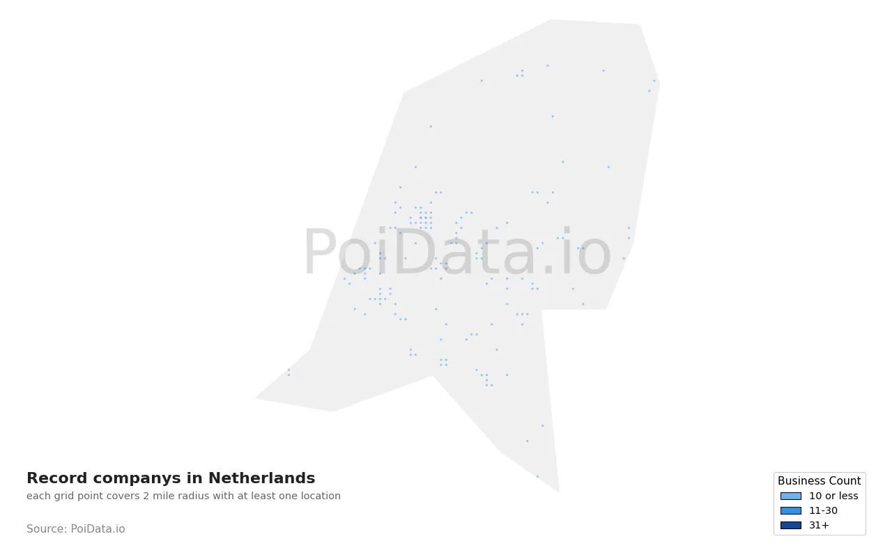 Record company density map for Netherlands