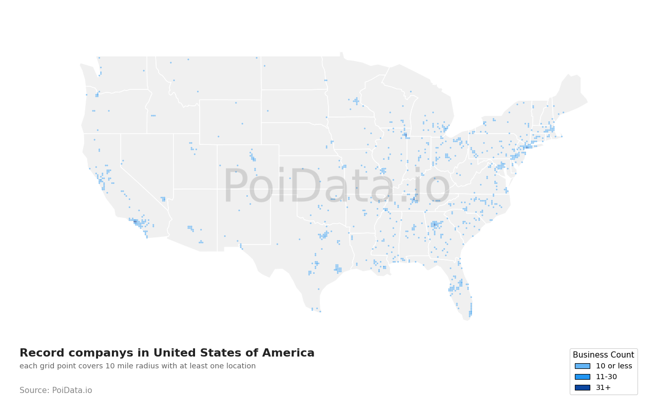 Record company density map for Michigan, United States