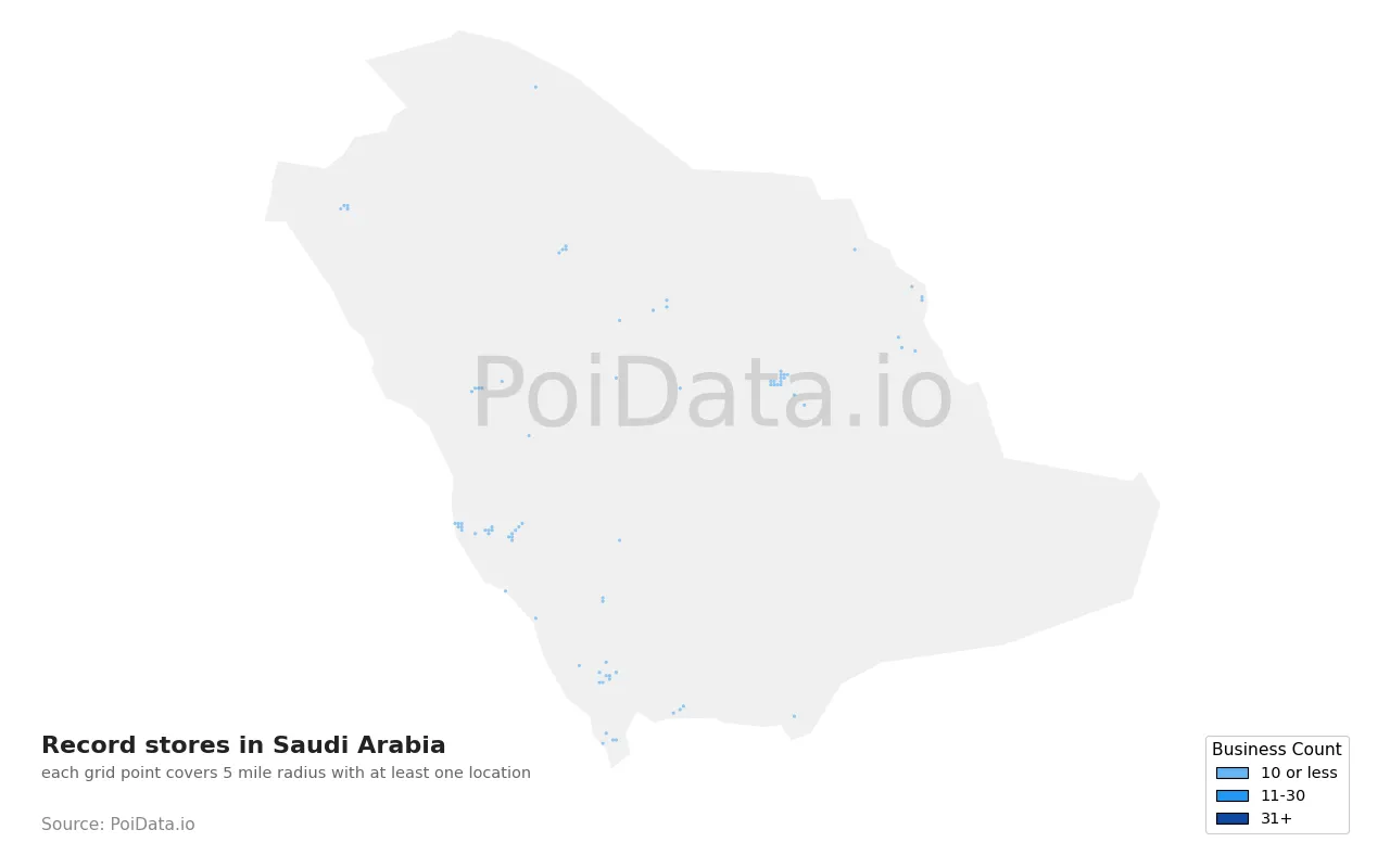 Record store density map for Saudi Arabia