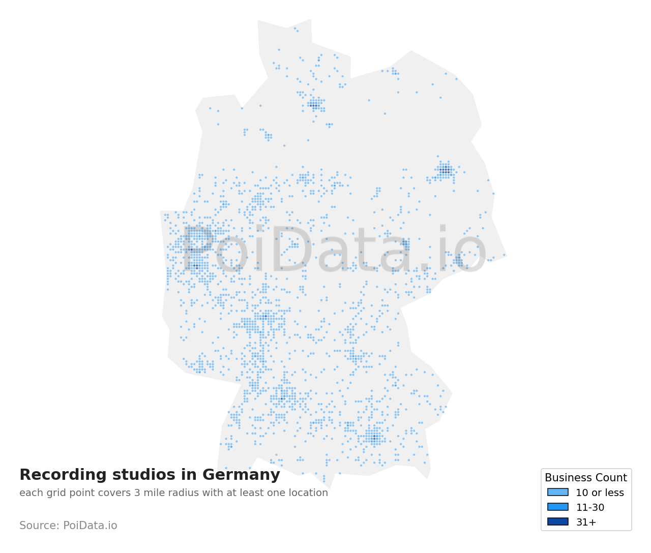 Recording studio density map for Germany