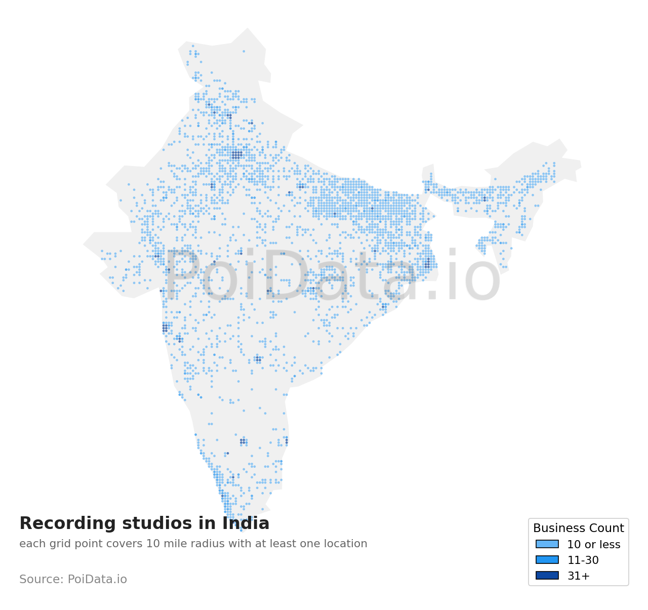 Recording studio density map for India