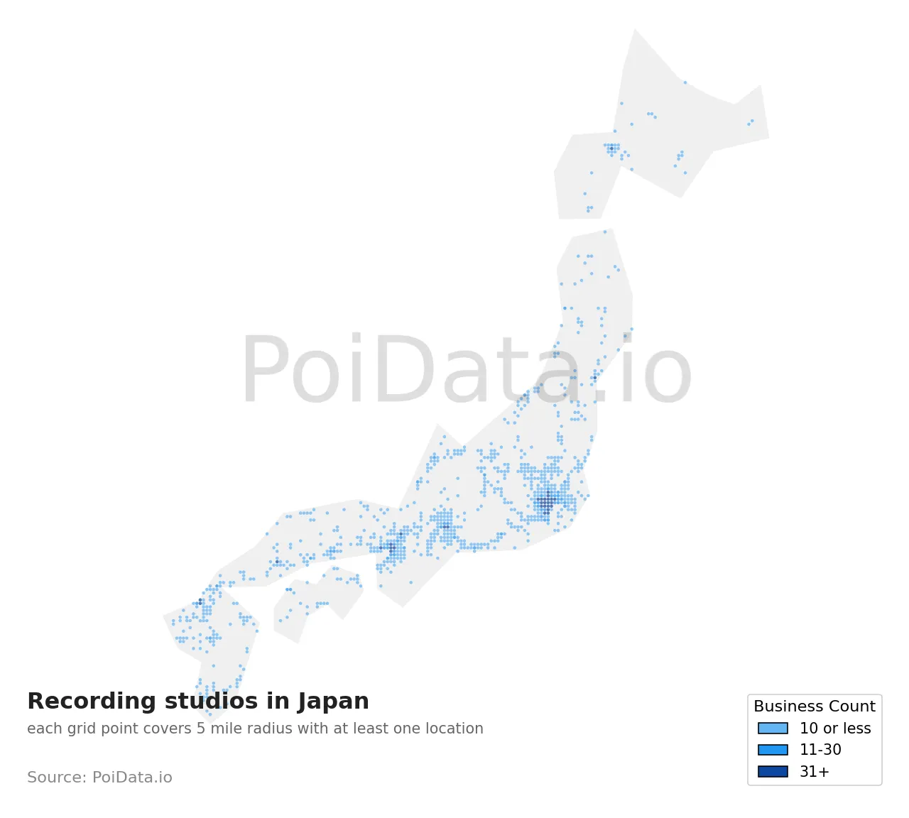Recording studio density map for Japan