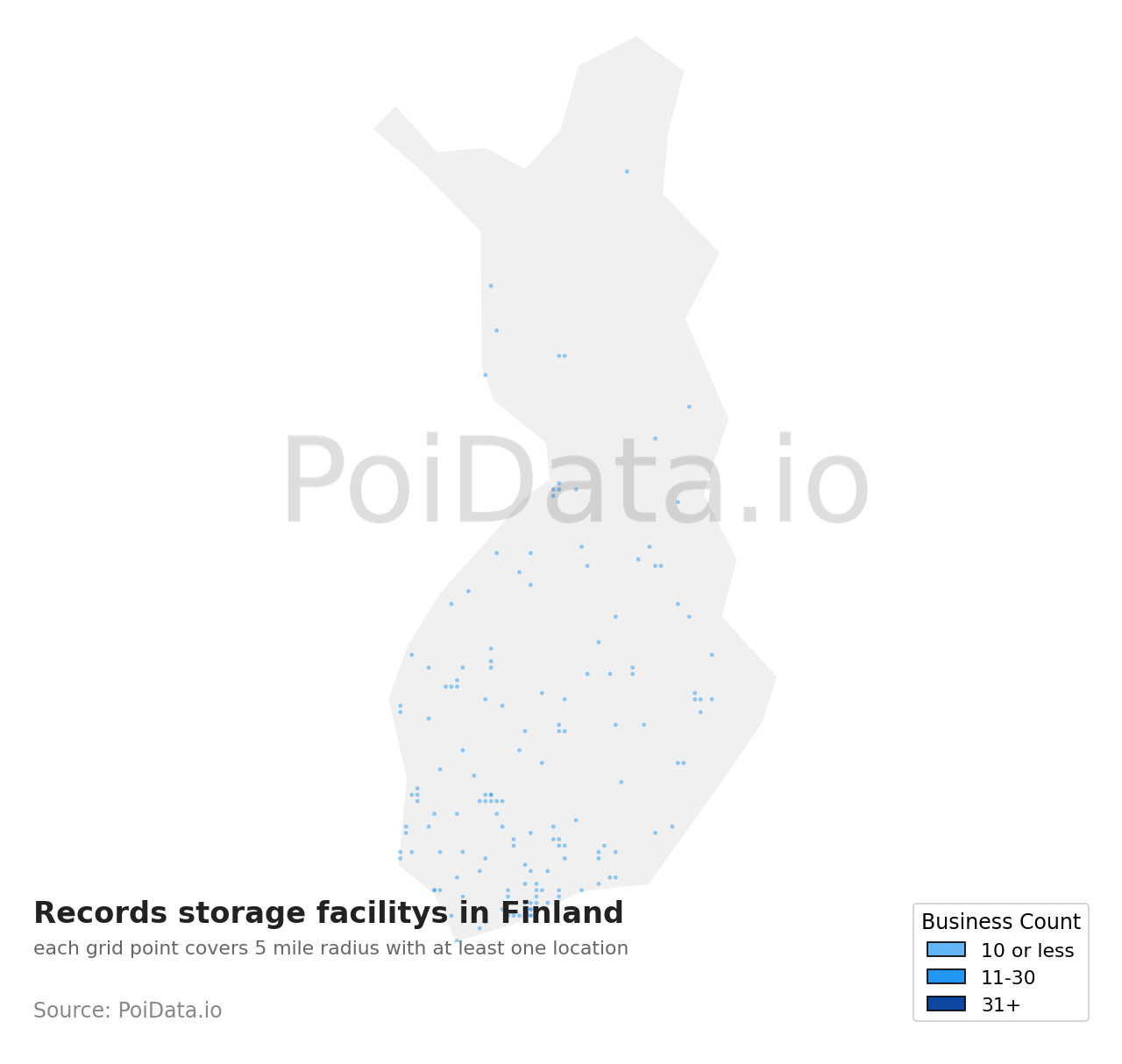 Records storage facility density map for Finland