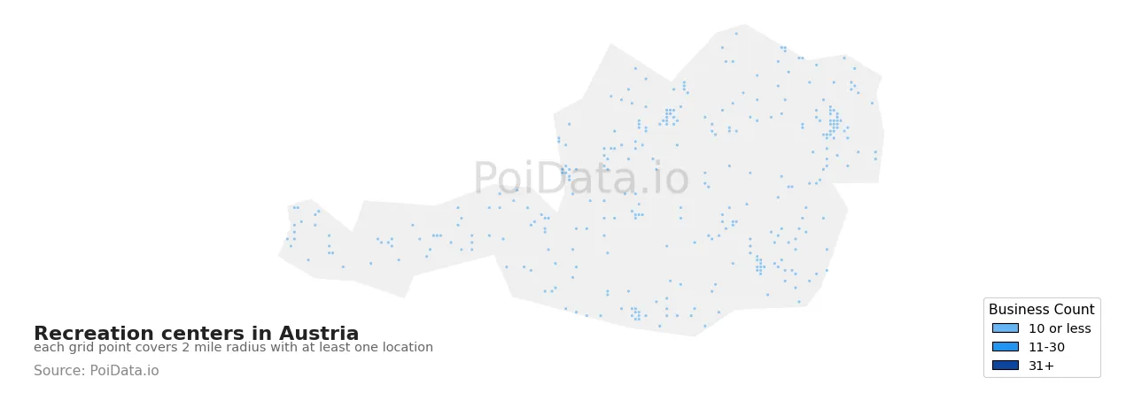 Recreation center density map for Austria