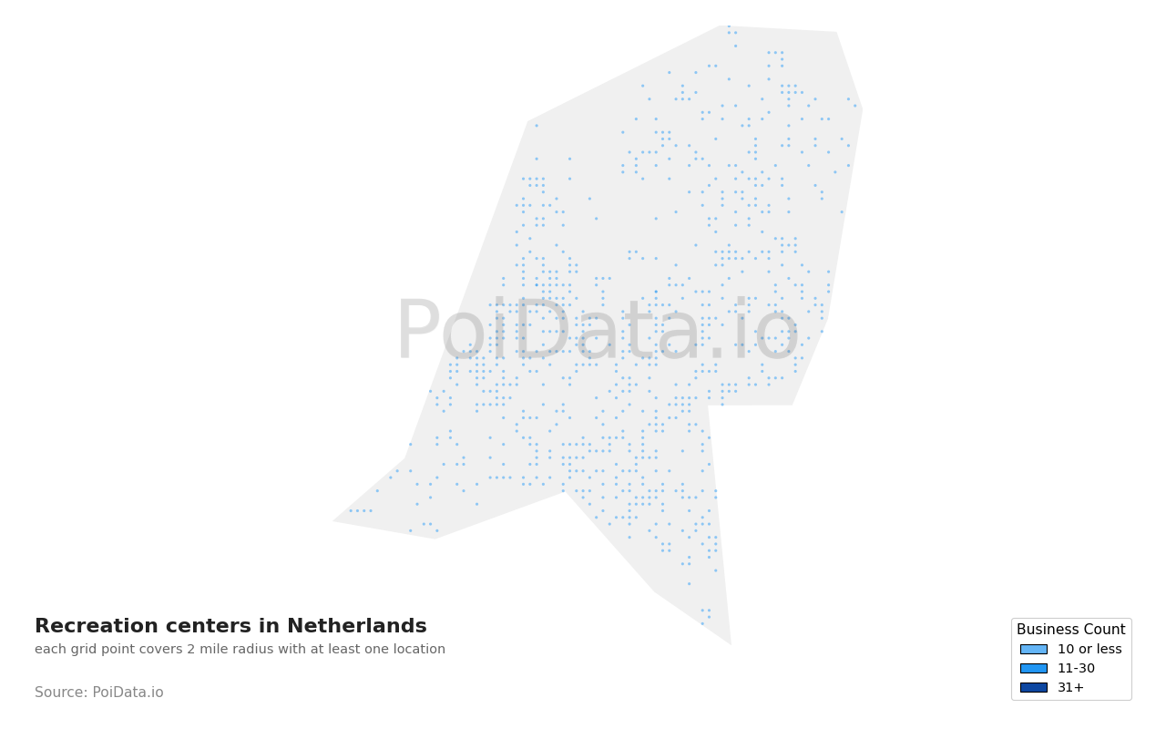 Recreation center density map for Netherlands