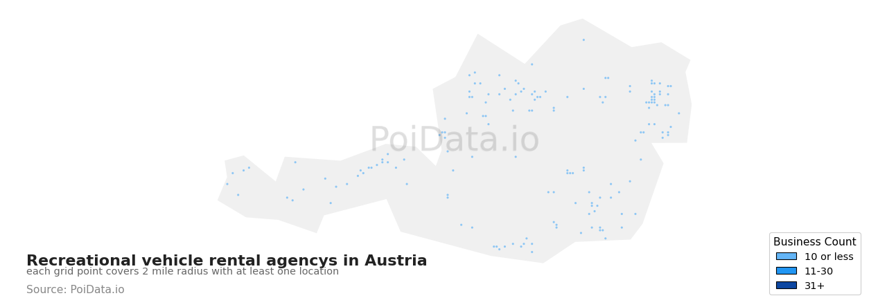 Recreational vehicle rental agency density map for Austria