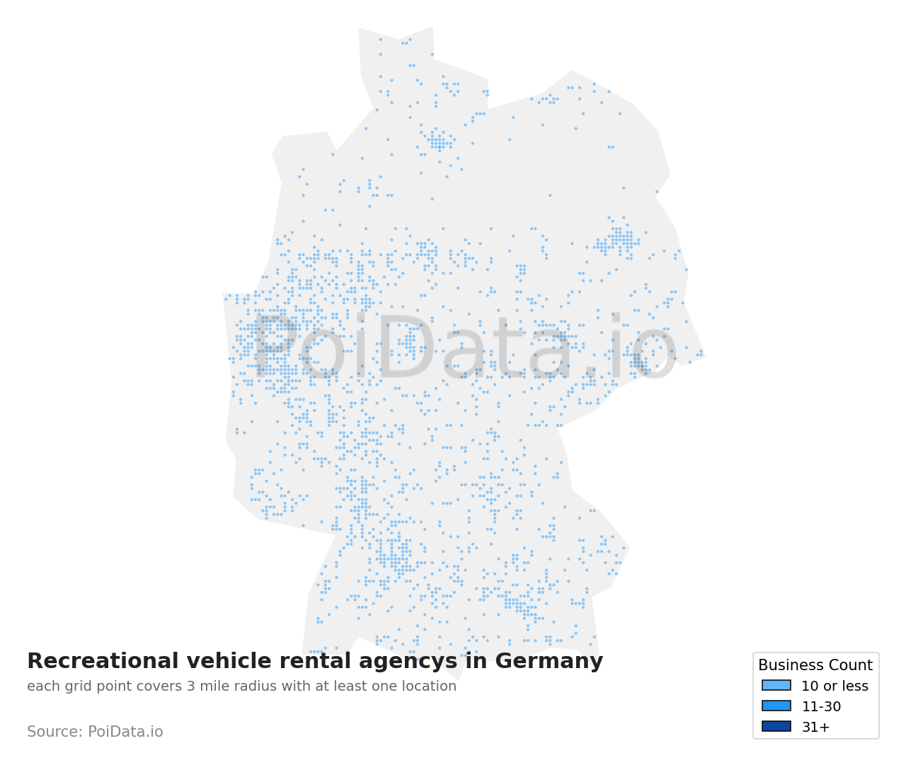 Recreational vehicle rental agency density map for Germany