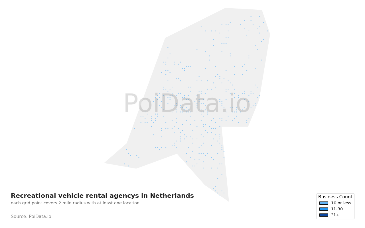 Recreational vehicle rental agency density map for Netherlands