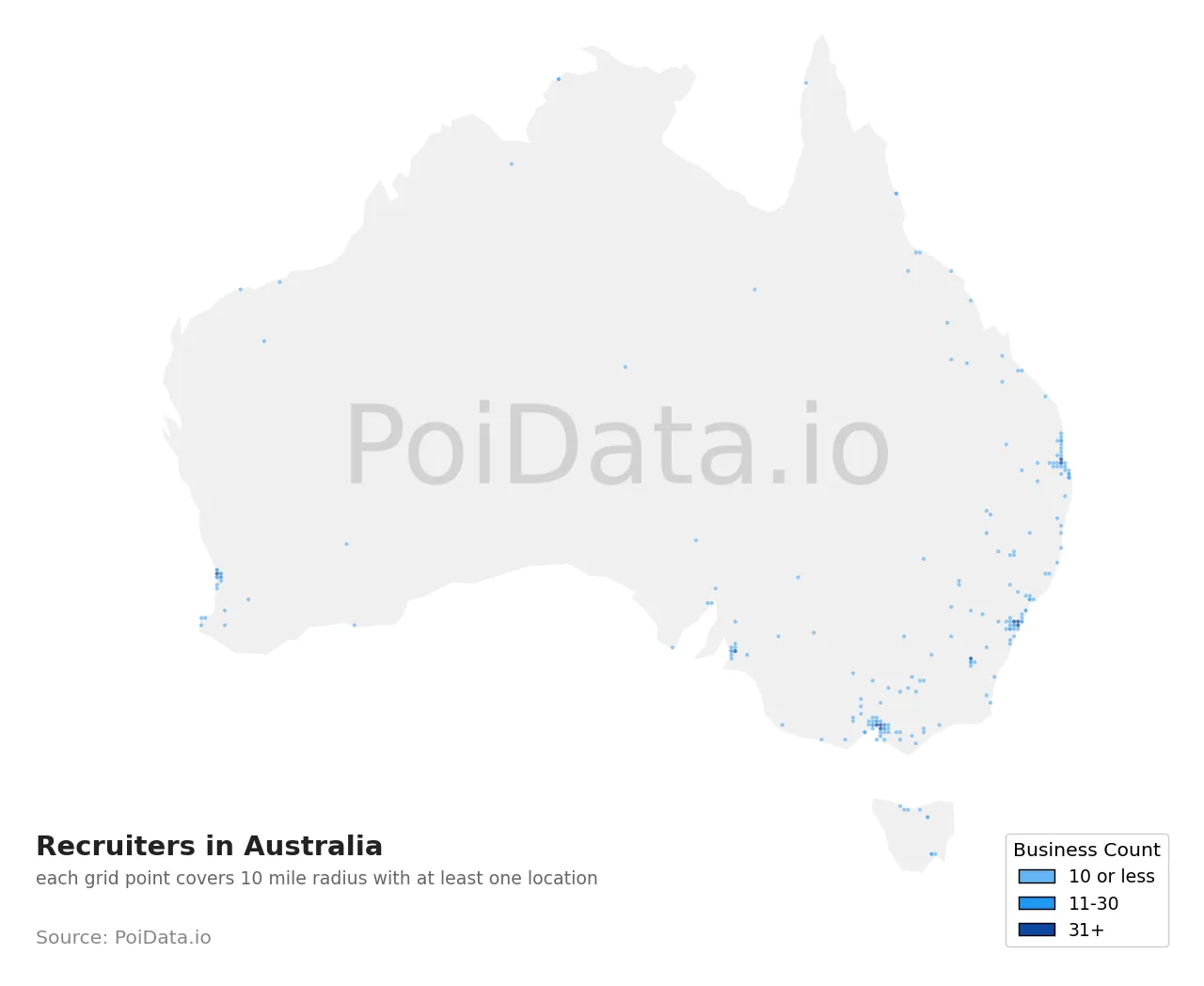 Recruiter density map for Australia