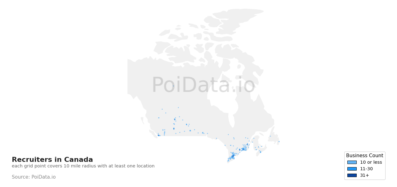 Recruiter density map for Canada