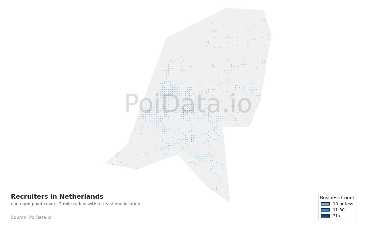 Recruiter density map for Netherlands