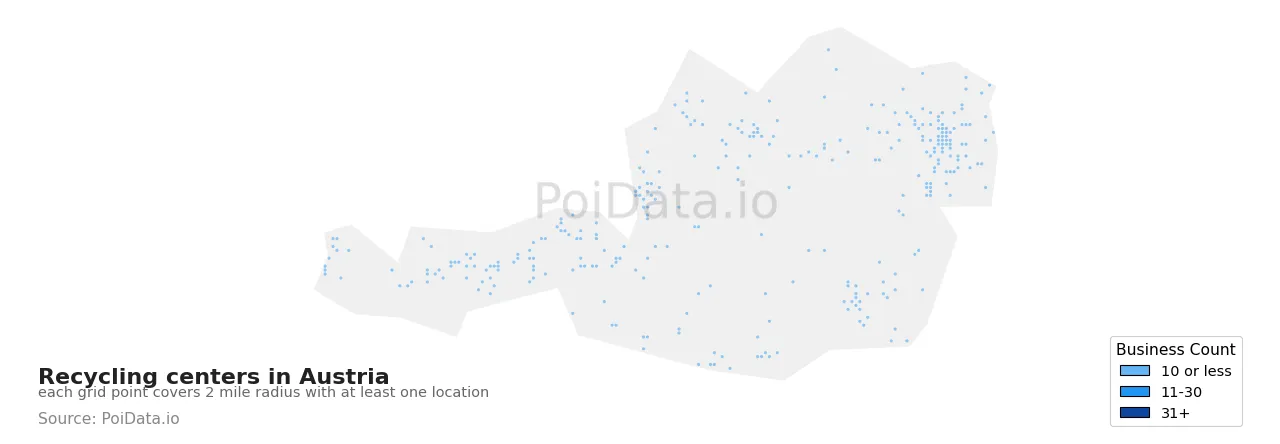 Recycling center density map for Austria