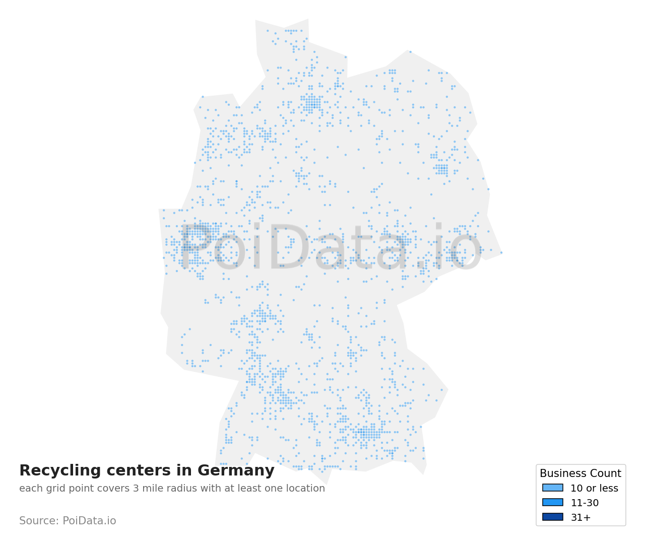 Recycling center density map for Germany