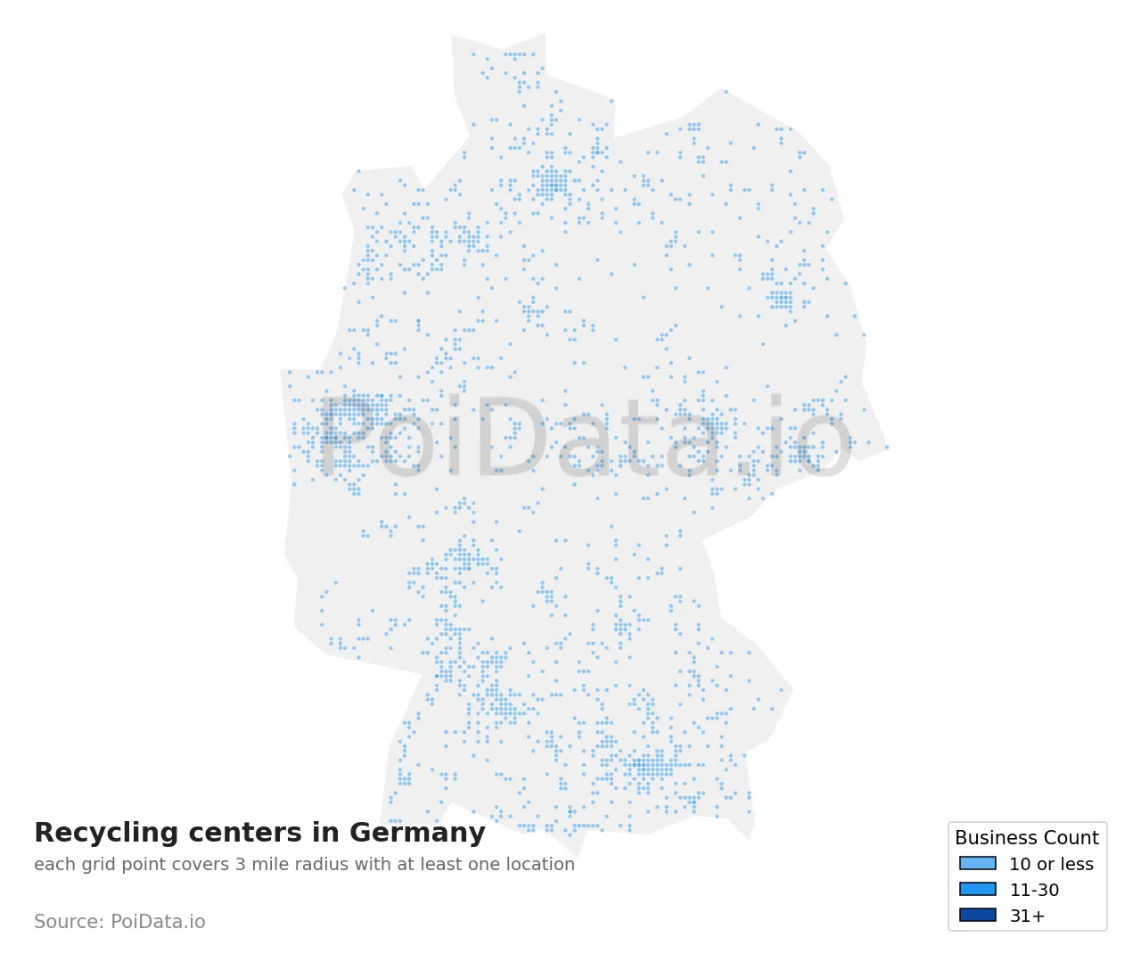 Recycling center density map for Germany