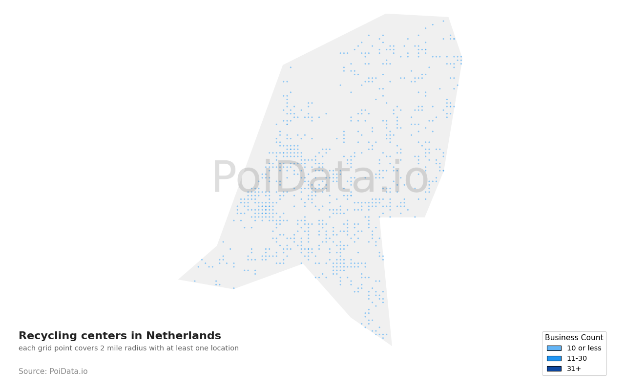 Recycling center density map for Netherlands