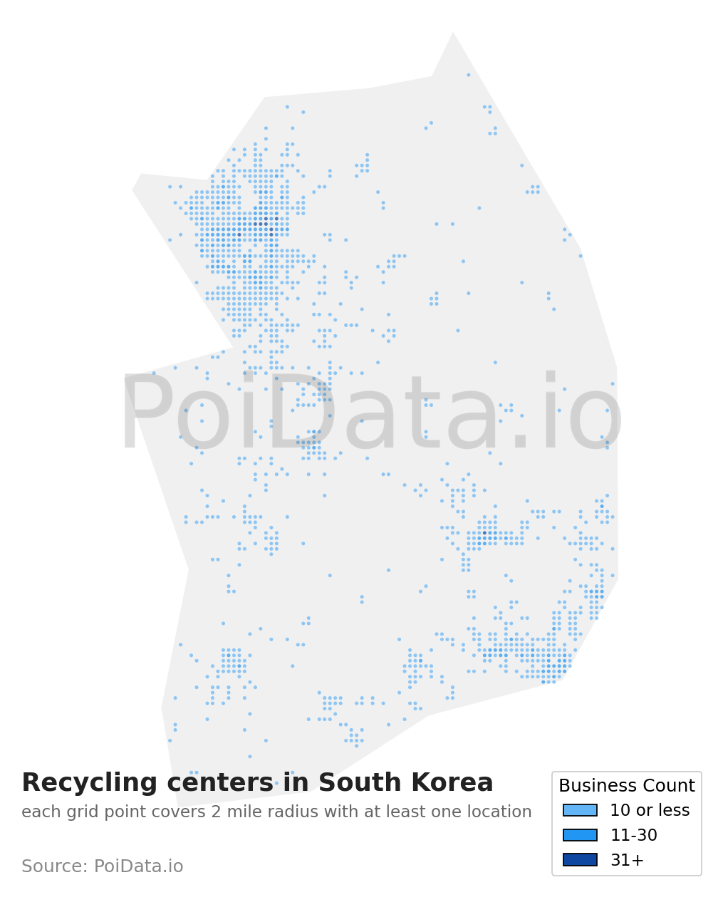 Recycling center density map for South Korea