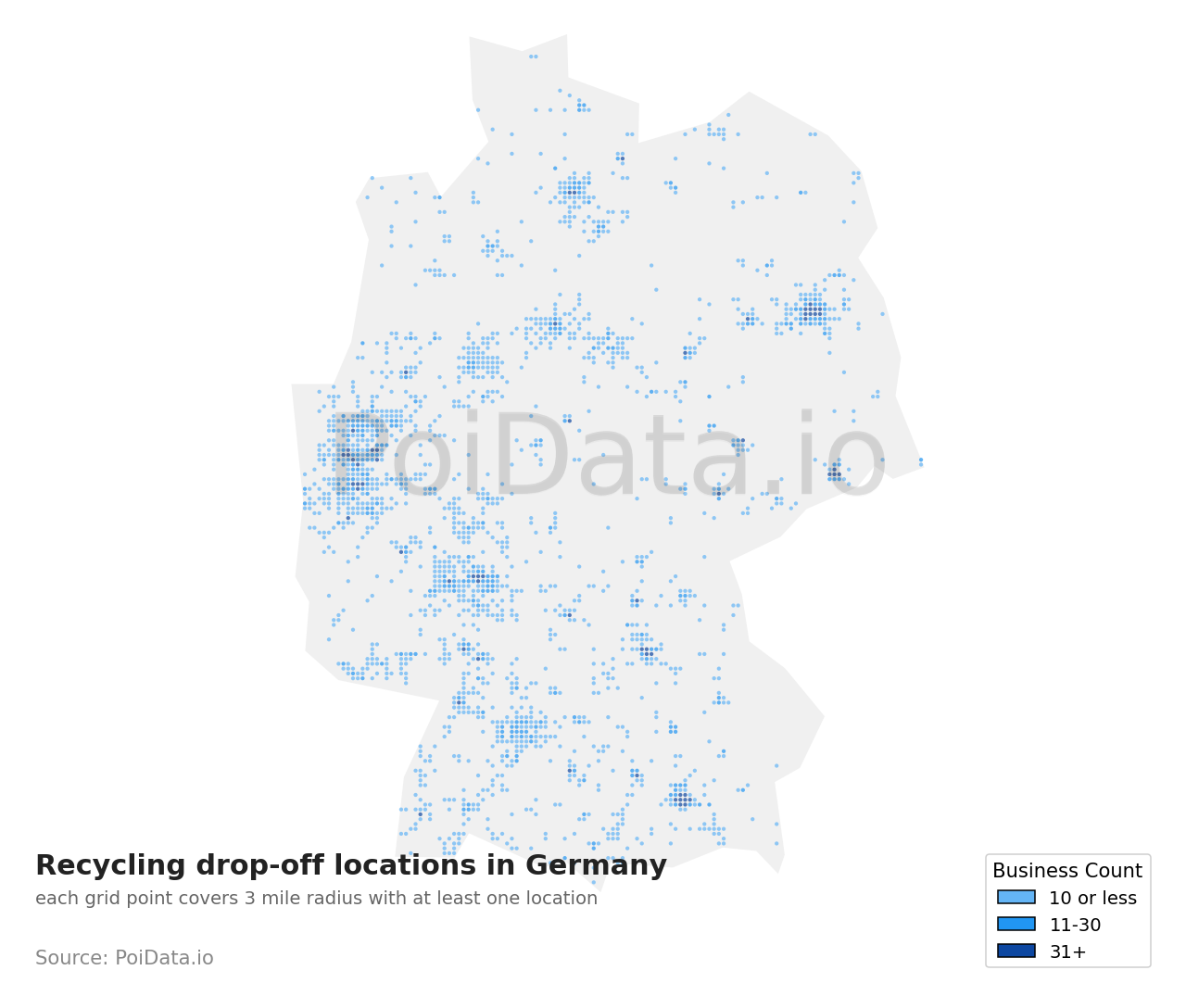 Recycling drop-off location density map for Germany