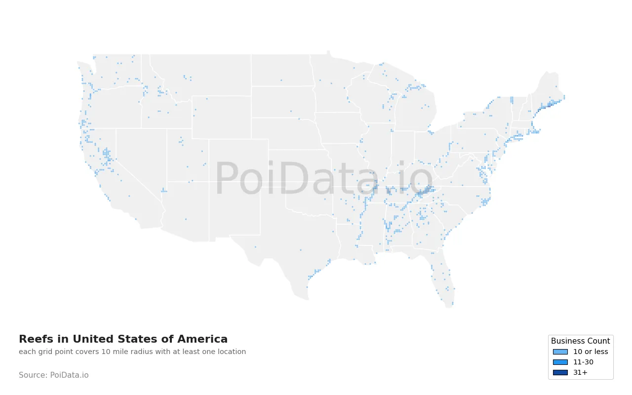 Reef density map for United States