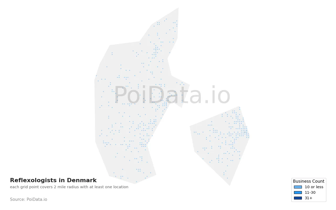 Reflexologist density map for Denmark