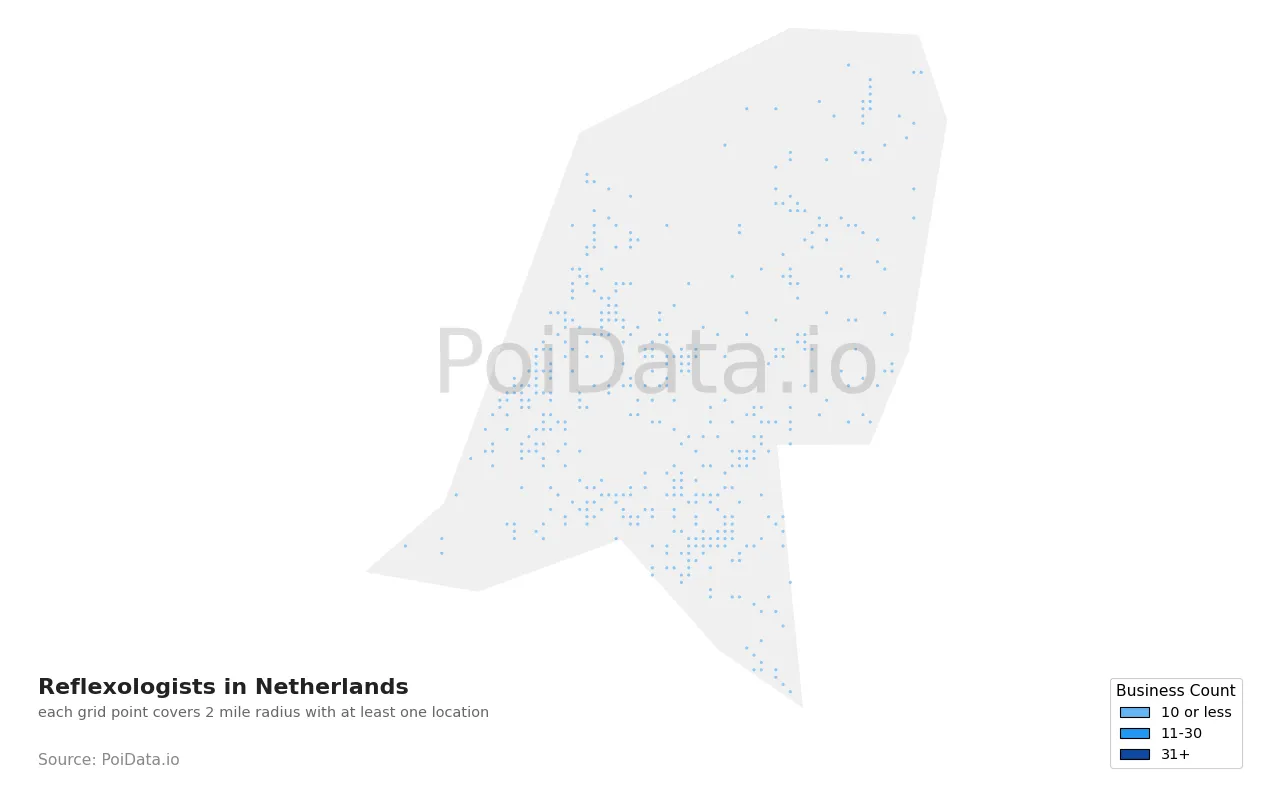 Reflexologist density map for Netherlands