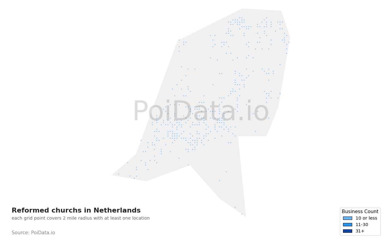 Reformed church density map for Netherlands