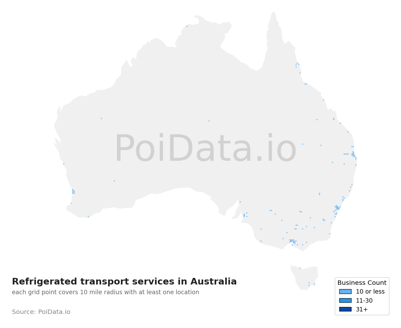 Refrigerated transport service density map for Australia
