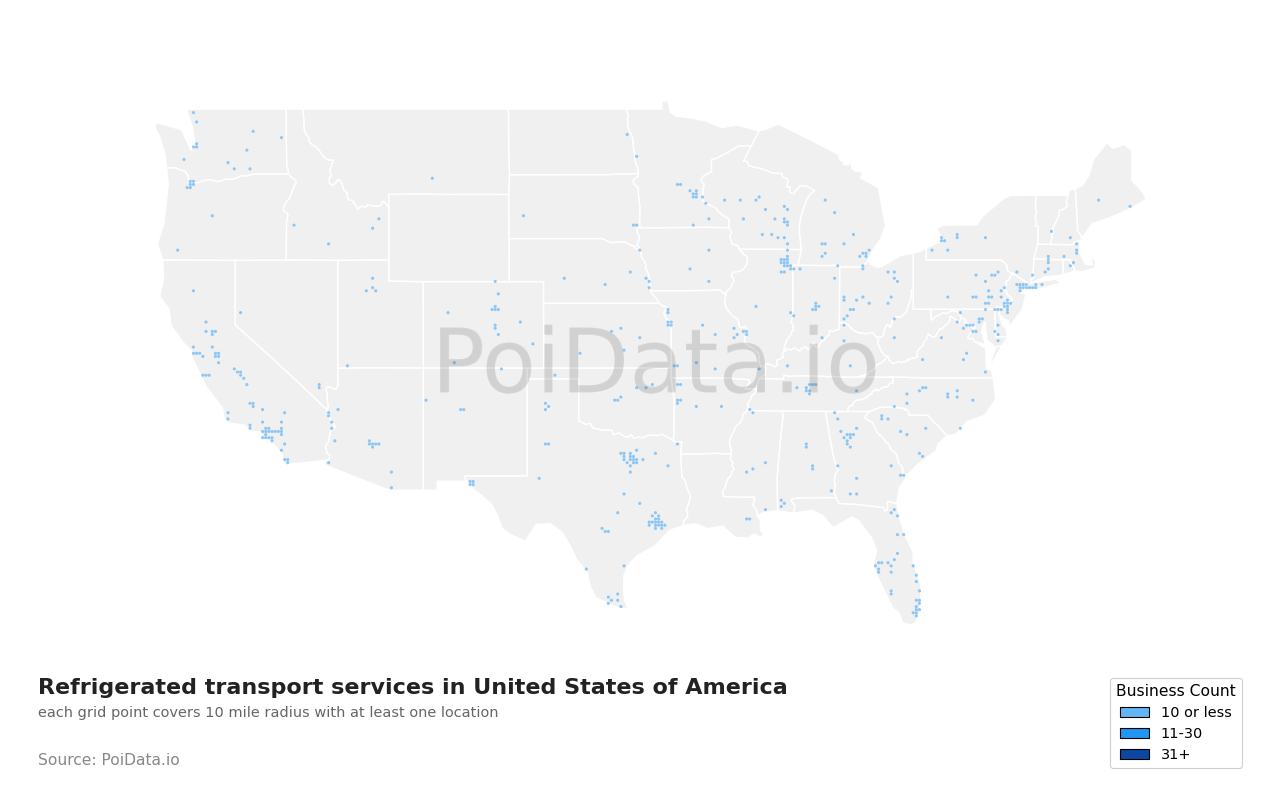Refrigerated transport service density map for Illinois, United States