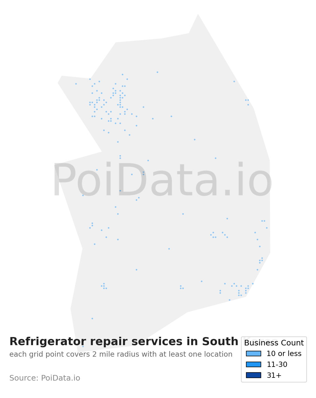 Refrigerator repair service density map for South Korea