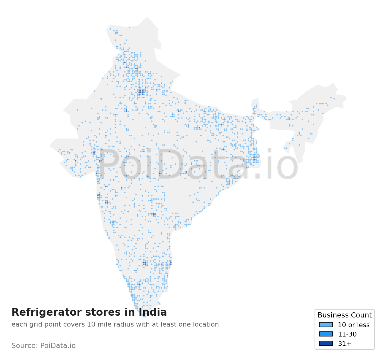 Refrigerator store density map for India