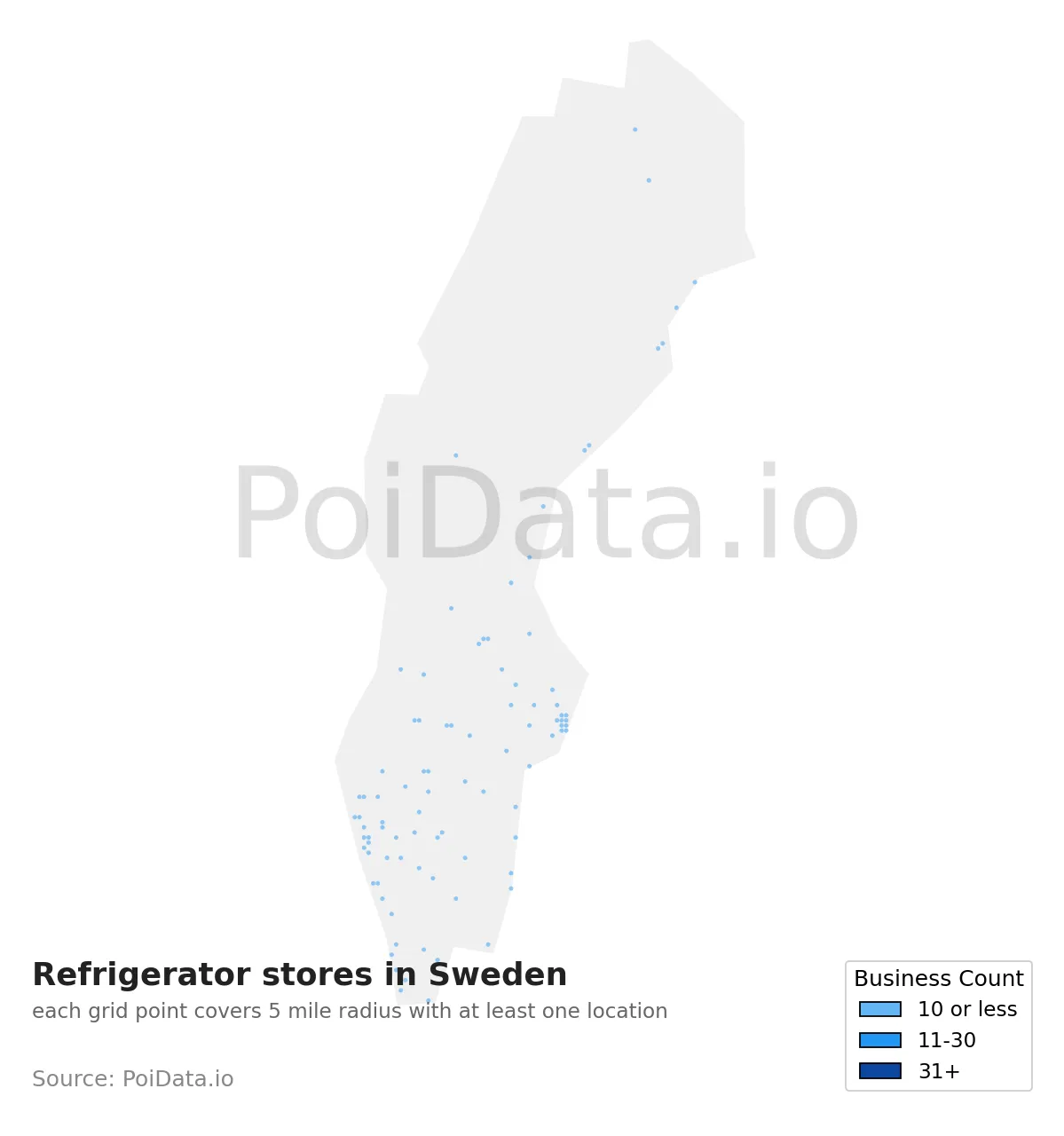 Refrigerator store density map for Sweden