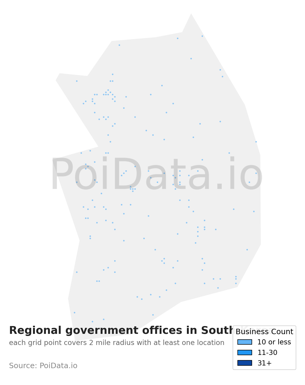 Regional government office density map for South Korea