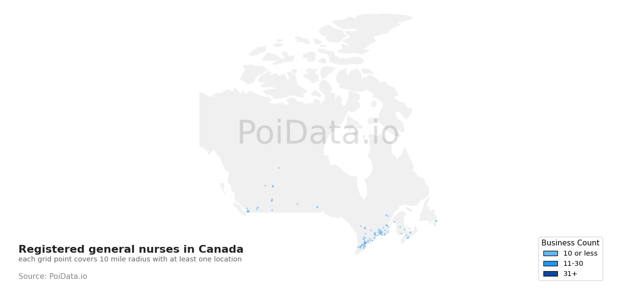 Registered general nurse density map for Canada