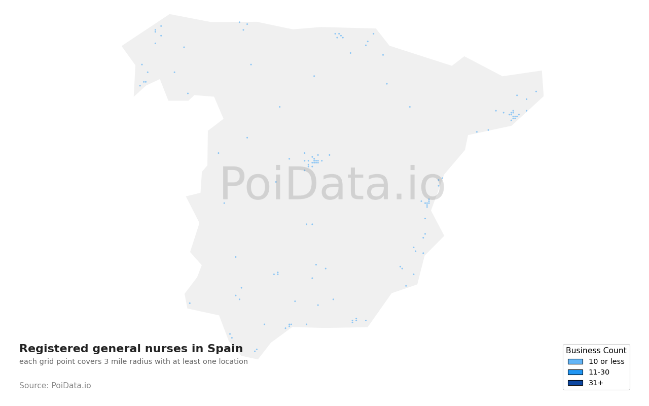 Registered general nurse density map for Spain