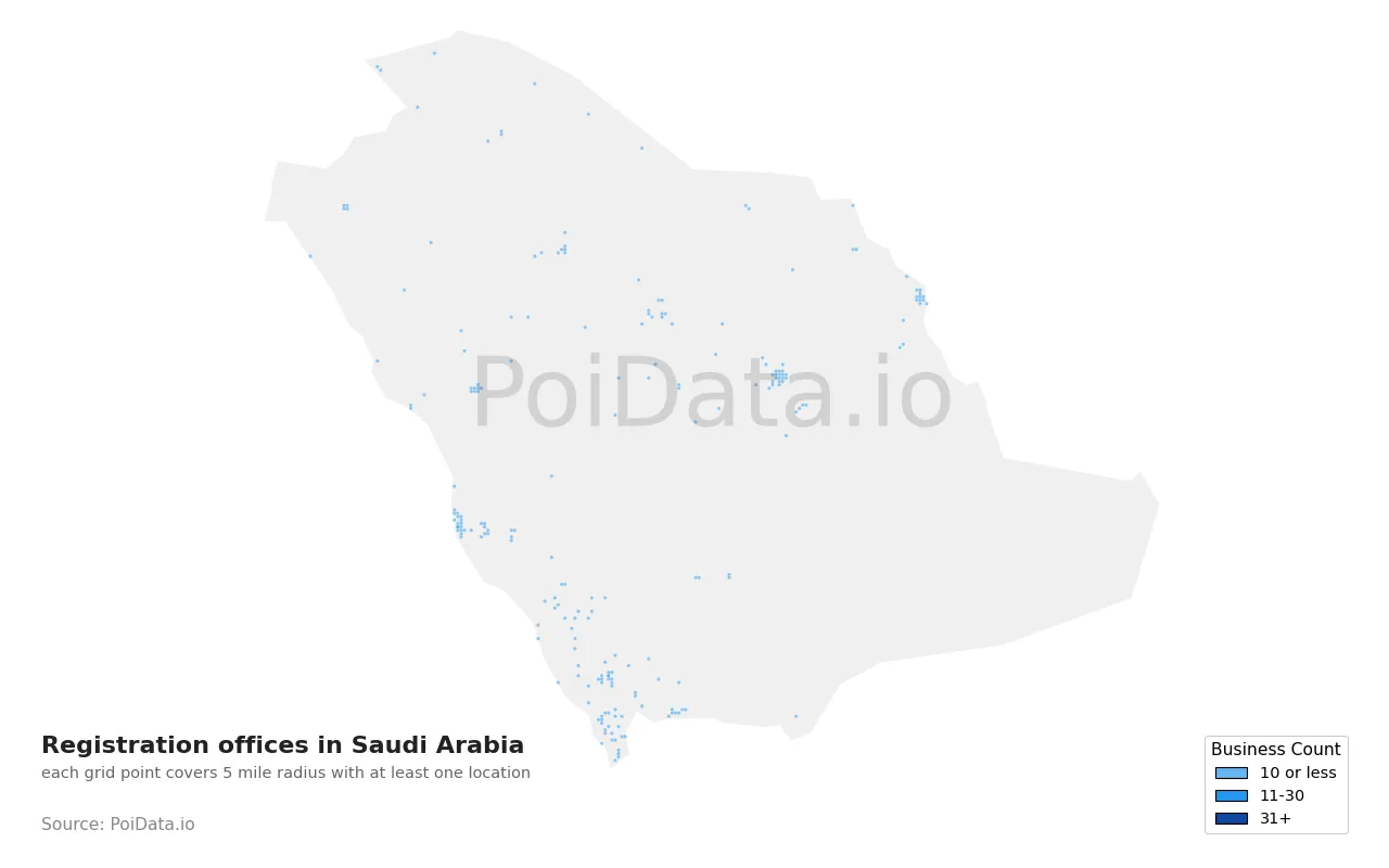 Registration office density map for Saudi Arabia