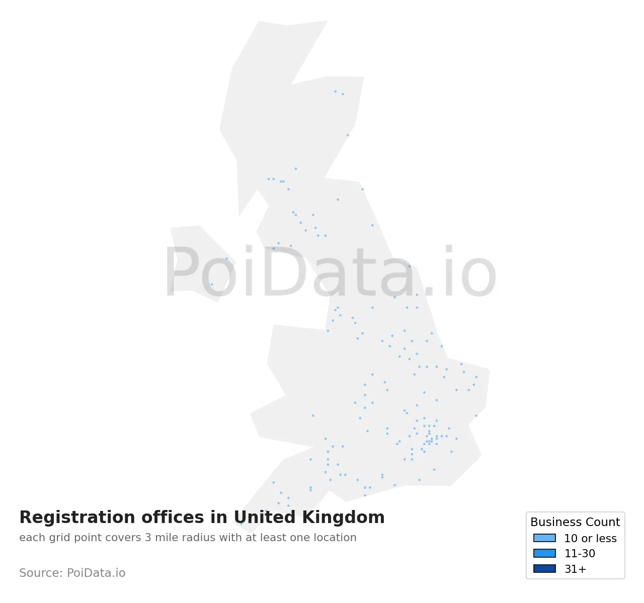 Registration office density map for United Kingdom