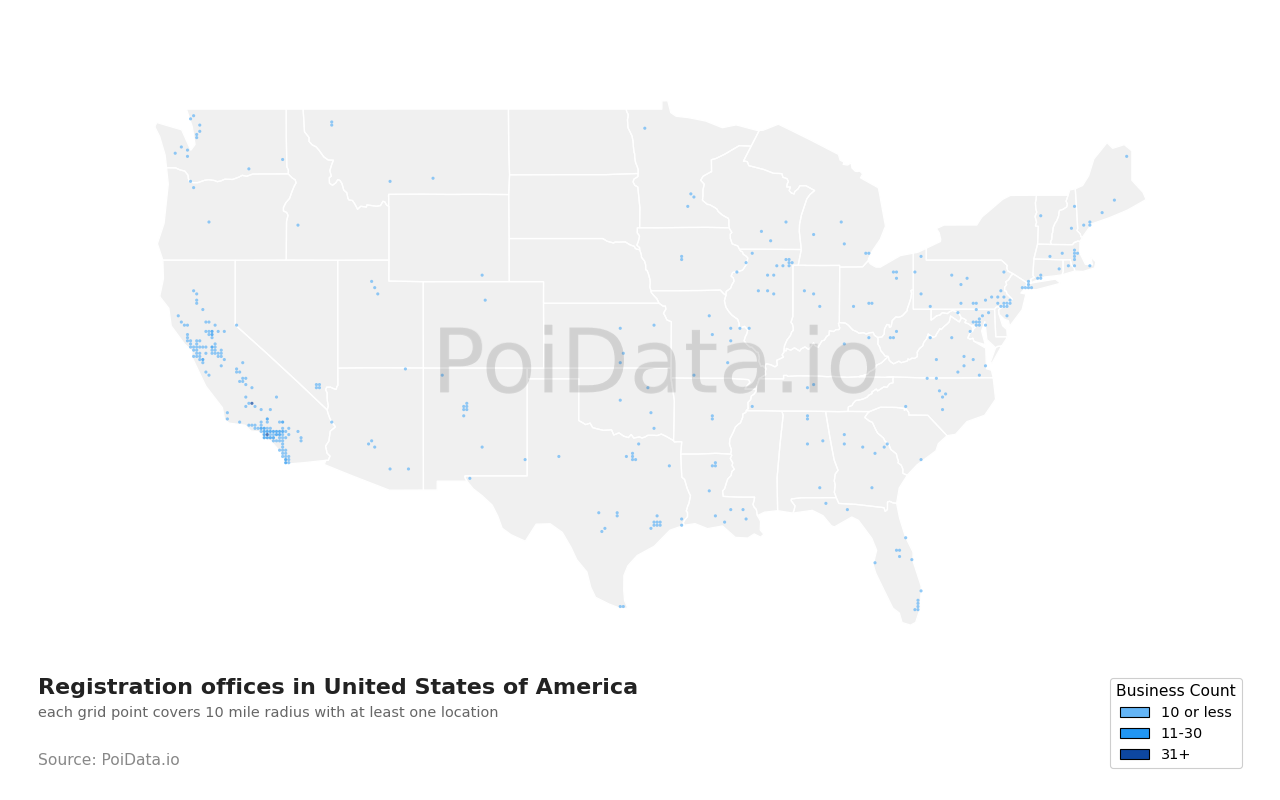 Registration office density map for United States