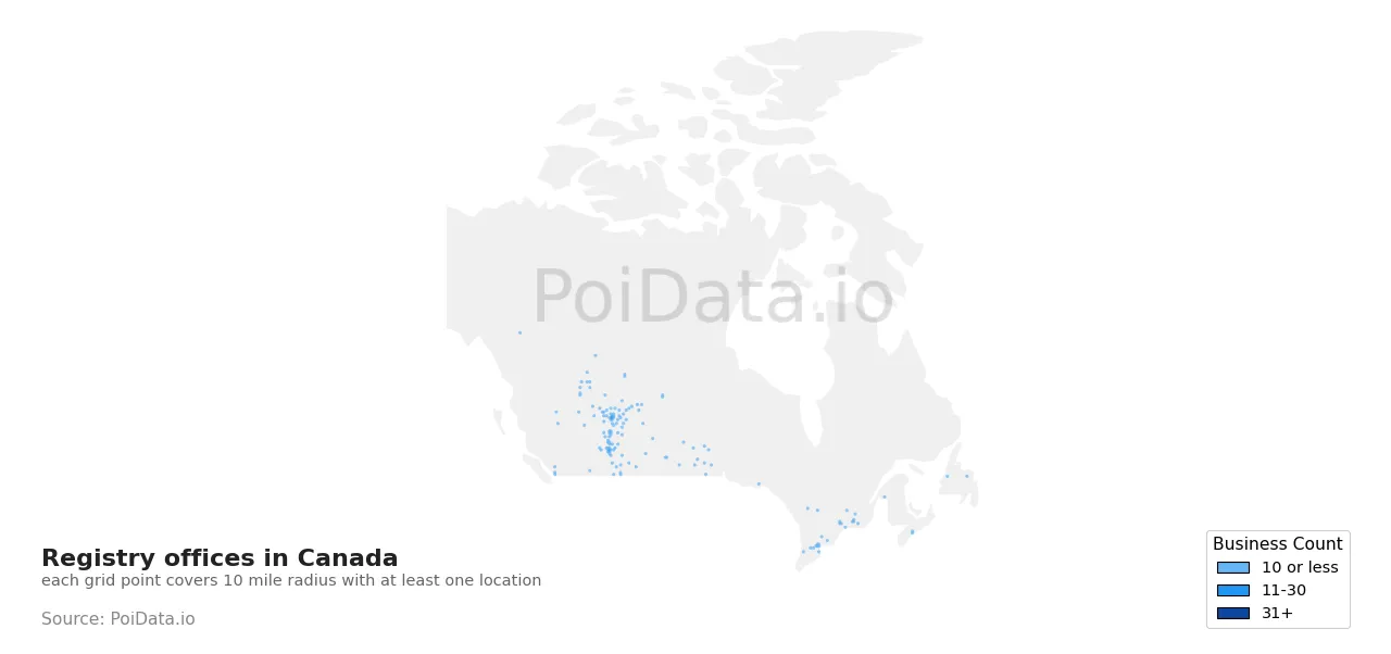 Registry office density map for Canada