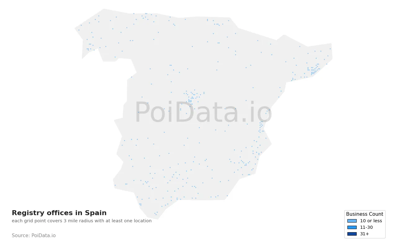 Registry office density map for Spain