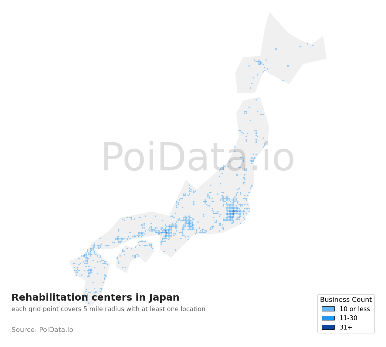 Rehabilitation center density map for Tokyo, Japan