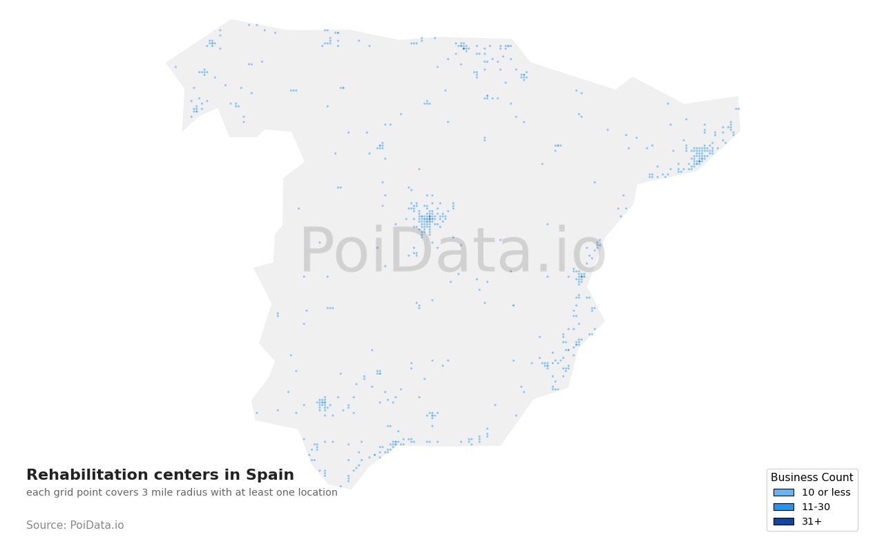 Rehabilitation center density map for Spain